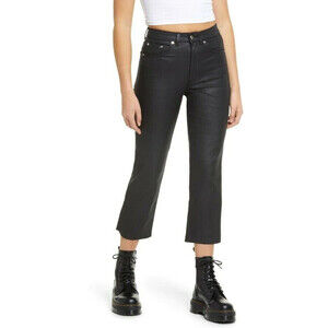 TOPSHOP Coated High Waist Crop Straight Jeans In Black Size 28 L30